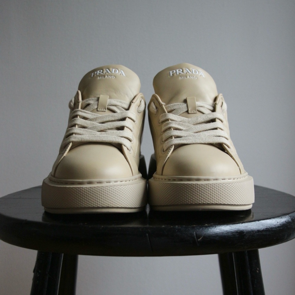 Prada Beige Leather Low Top Sneakers